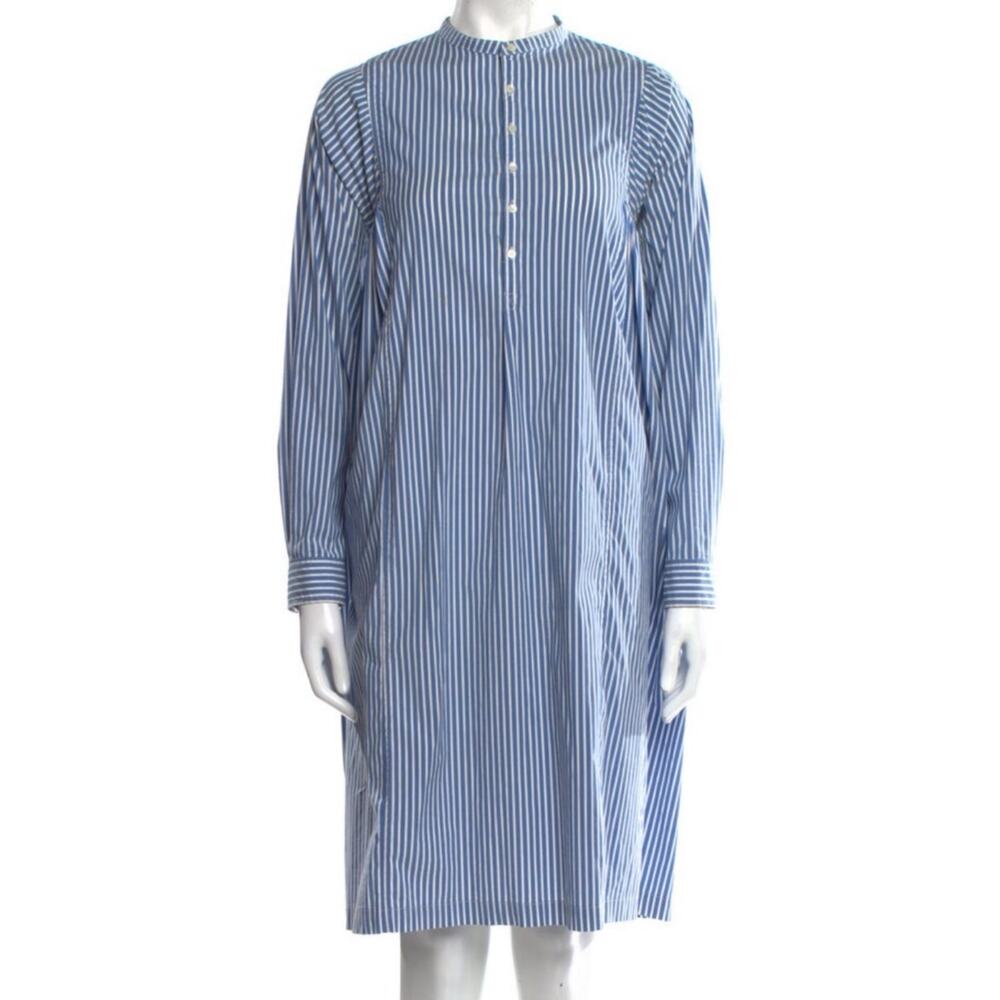 Vis A Vis Syndicate Korea Blue White Cotton Striped Pleated Shirt Dress 2 M